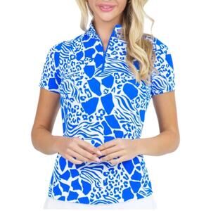 IBKUL BIANCA ROYAL‎ BLUE Short Sleeve Mock Golf Shirt Sz S
